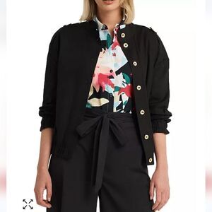 H Halston Button Front Long Sleeve Elastic Waist Jacket Cinched Cuffs XX…